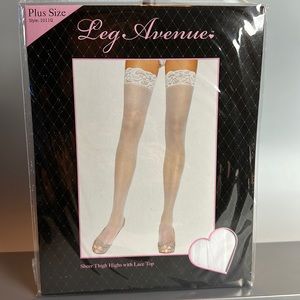 Leg Avenue White Plus Size Lace Top Thigh Highs 1011Q
